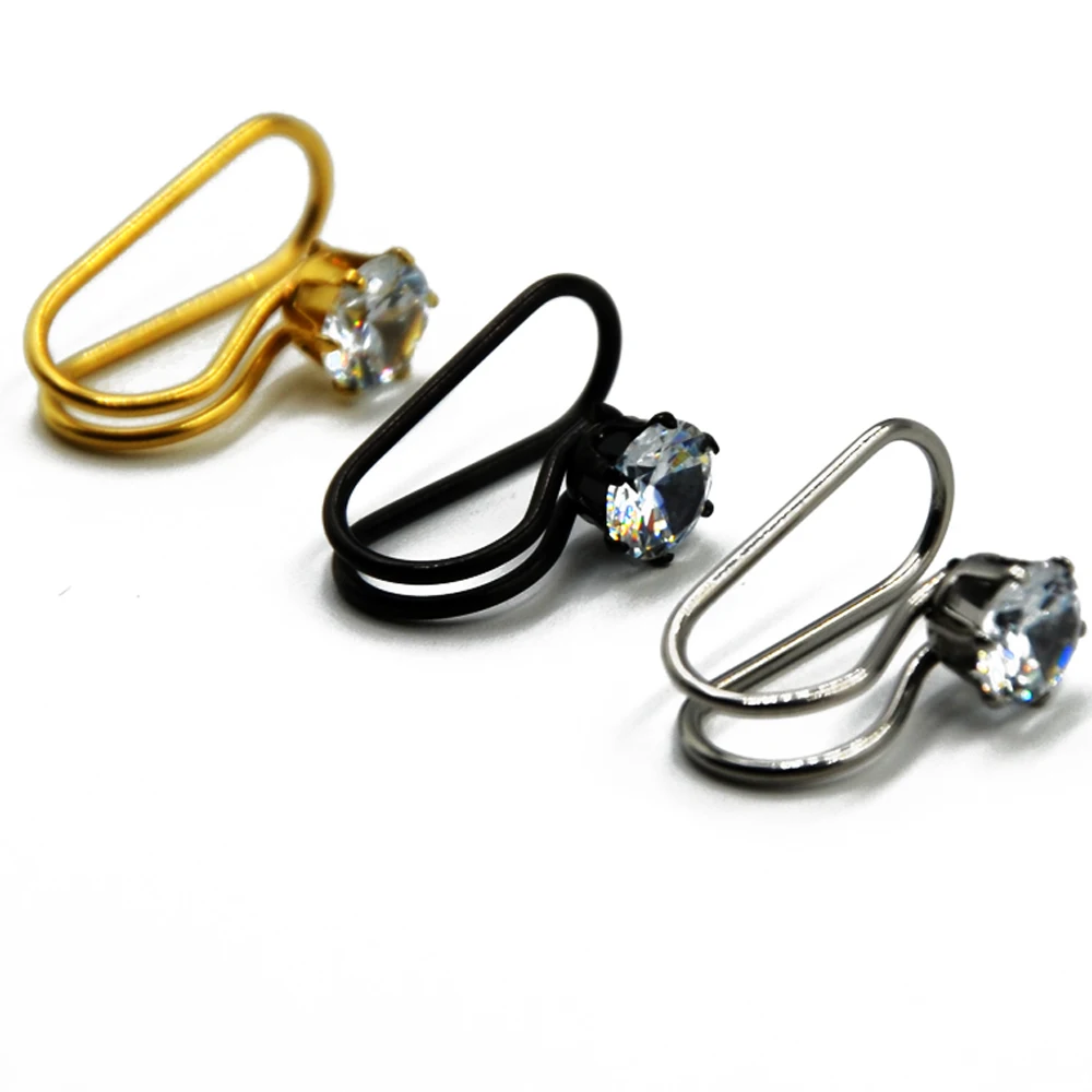 Кольцо клипса из хирургической стали с круглым цирконом 1 шт.|piercing jewelry|fake piercing