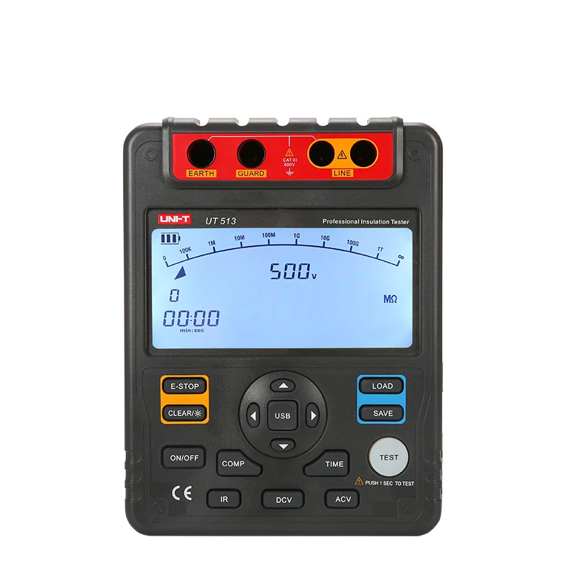 

Uni T Ut513 Digital Insulation Resistance Tester Meter Megger 1M-1000G OHM 5000V AC DC Voltmeter PI/DAR measure Usb Interface