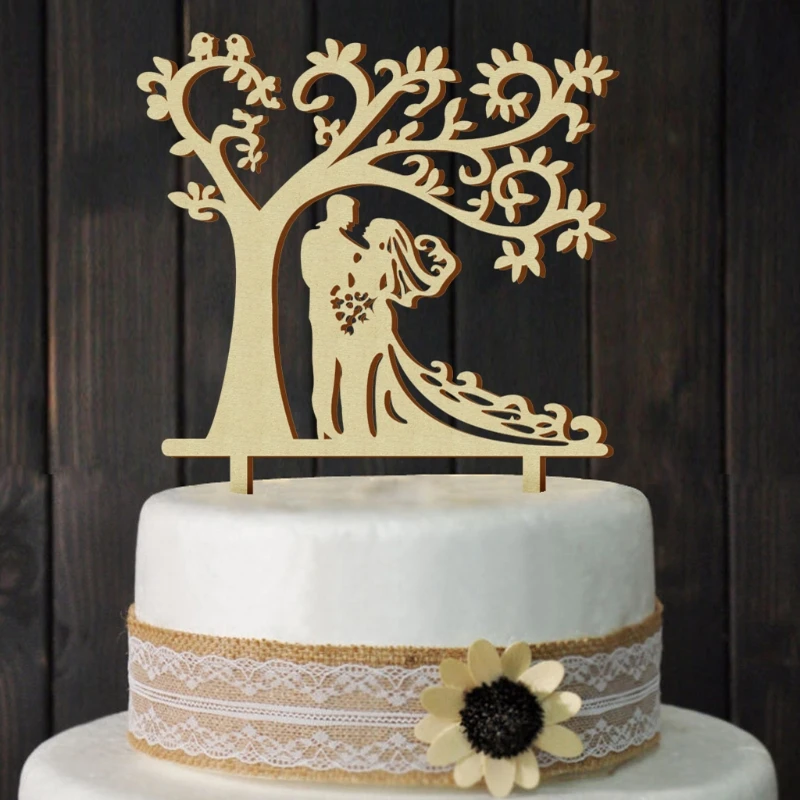 Personalised Rustic Wooden Wedding Cake Topper Mr &amp Mrs Silhouette Tree Decor | Дом и сад