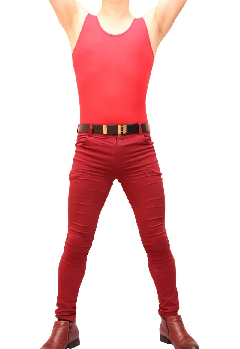 (MS038) Мужской красный лайкра спандекс костюм-кошка эластичный сексуальный