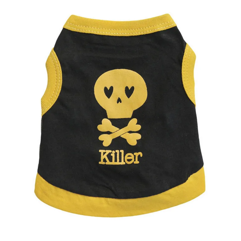 black yellow Крутая одежда для щенков с принтом черепа, летняя футболка для кошек и собак, жилеты для домашних животных, костюм, одежда для занятий спортом на открытом воздухе, товары для питомцев OZ16 - Цвет: black yellow