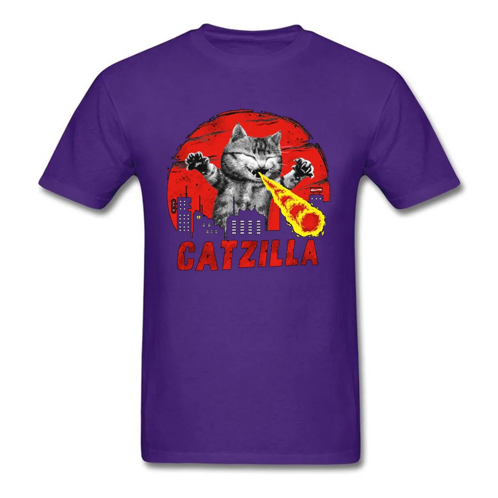 Catzilla Cat Feline пламенный Милая футболка с изображением монстра для мужчин Забавный котенок Neko комикс Новое поступление модные повседневные топы с 3D принтом Футболка - Цвет: Purple