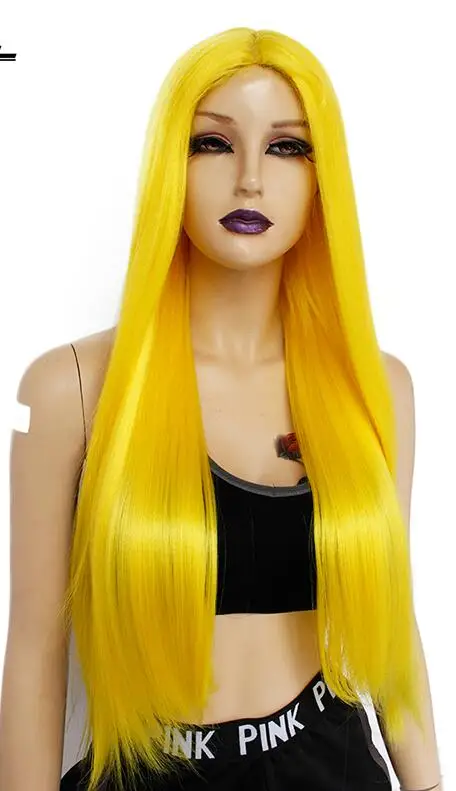 Yellow Anogol черный 2" длинные шелковистые прямые Futura волокна Синтетические Кружева передние парики Peruca средняя часть тепла сопротивляться для женщин ежедневного использования - Цвет: Yellow