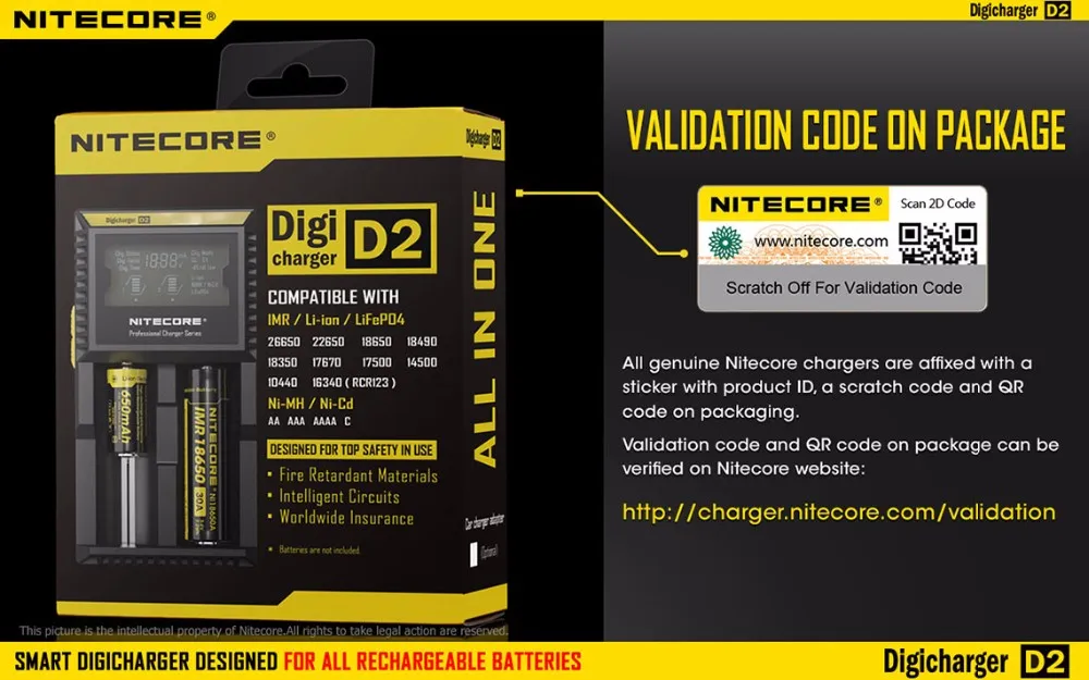 NITECORE D2 Digi зарядное устройство ЖК-экран зарядное устройство+ NITECORE 3500 мАч 3200 мАч 2600 мАч 2300 мАч NL166 NL147 аккумуляторные батареи