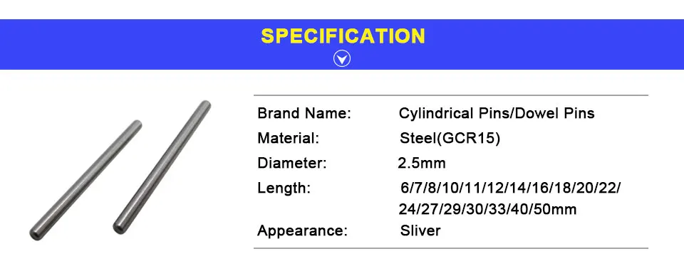 LUPULLEY 20pcs/lot M2.5 Dowel Pin Steel Cylindrical Pins Length 6/7/8/10/11/12/14/18/20/22/24/27/29/30/33/40/50mm