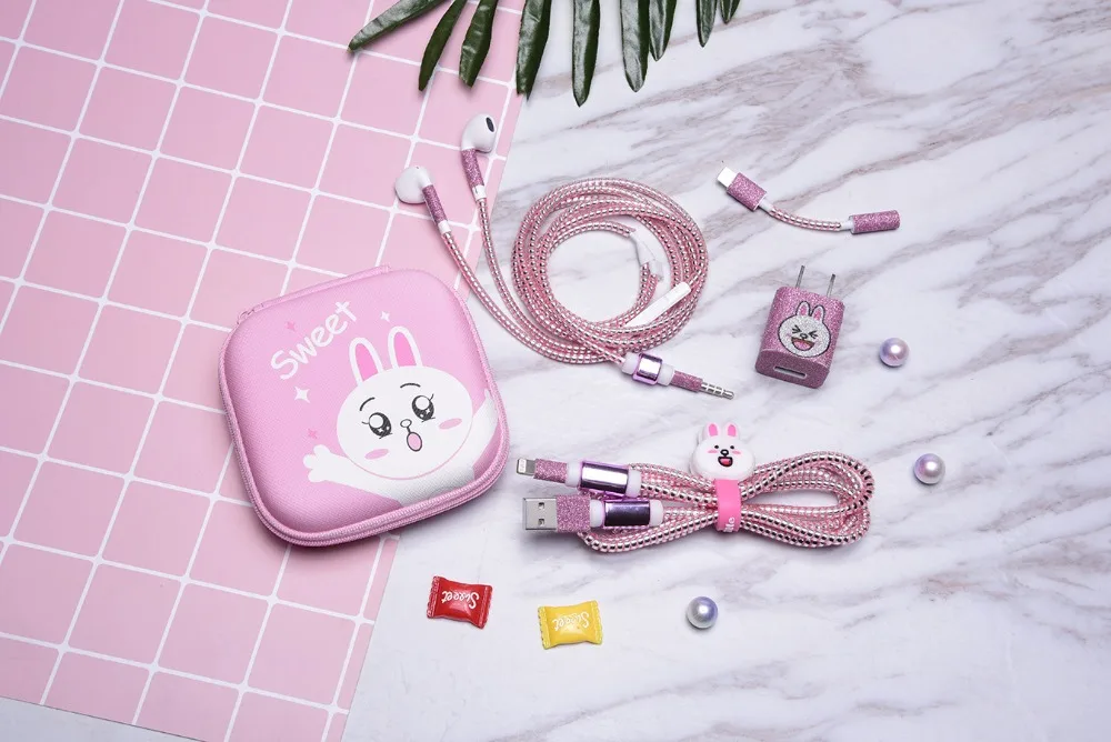 Мультяшный usb-кабель протектор для наушников с коробка для наушников кабель Стикеры для намотки спиральный usb-шнур с зарядным устройством для iphone 5 6 7 8 плюс