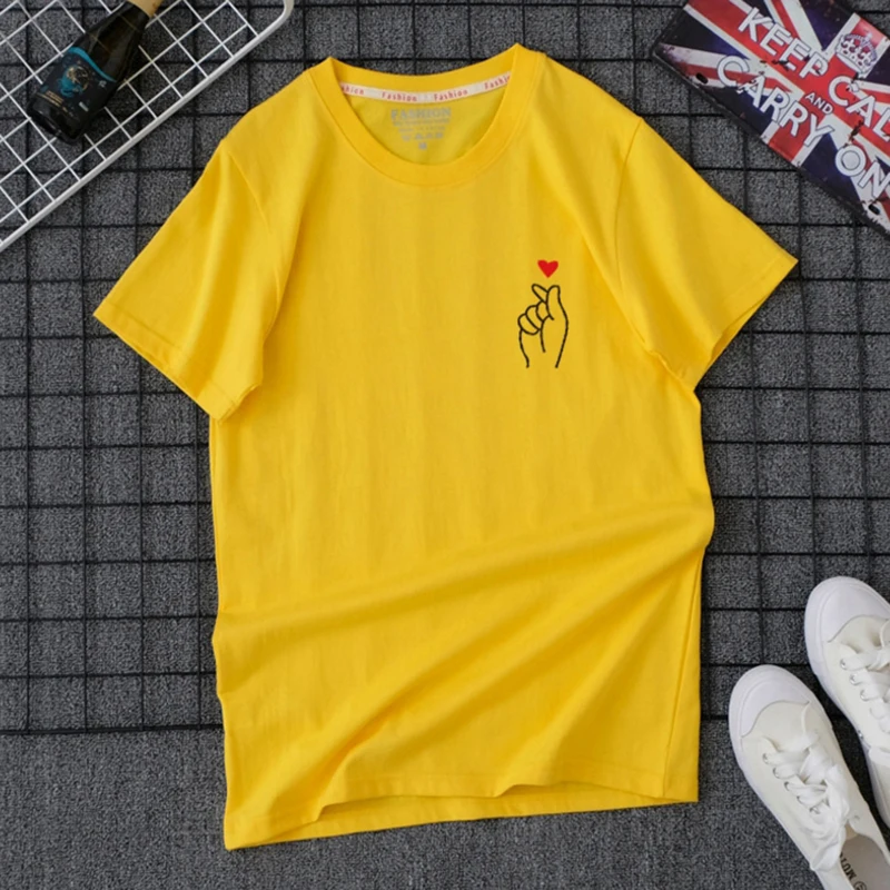 WSFS T Shirt Women Summer Short Sleeves Tee Shirts Top Harajuku cute heart print Tshirt Cotton Ulzzang T-shirt Plus Size | Женская
