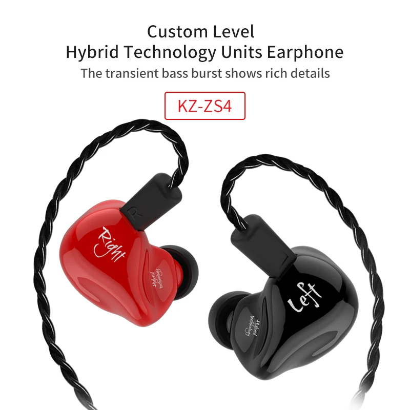 Плотным верхним ворсом KZ ZS4 гибридной технологии стерео наушники вкладыши
