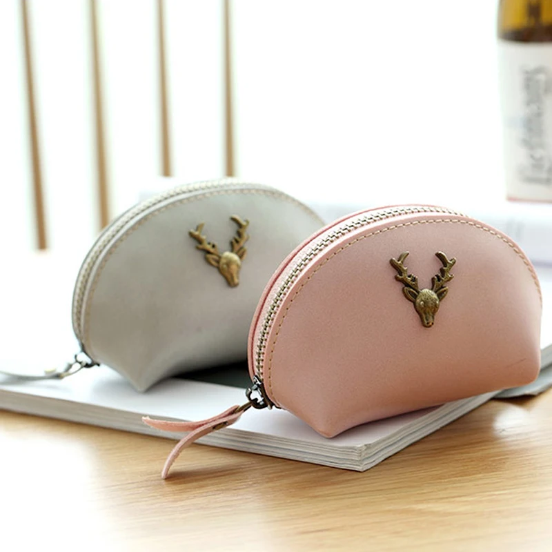 Симпатичный винтажный женский кожаный мини кошелек на молнии с металлическим