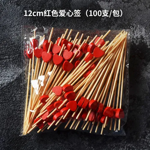 Red hearts XUNZHE 100 шт одноразовая бамбуковая креативная вилка для фруктов, шампуры для канапе, украшения торта, bento decoration pinchos para cocktail - Цвет: Red hearts