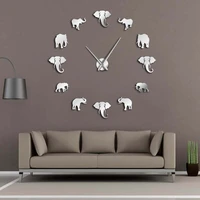 jungle animals elephant diy large wall clock home decor modern design mirror effect giant frameless elephants diy clock watch