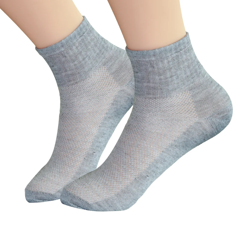 Серый 10pcs=5pair/lot Summer Autumn Style Men's Socks Mesh Breathable Business Cotton Male White Black Gray Fashion Casual Short Socks - Цвет: Серый