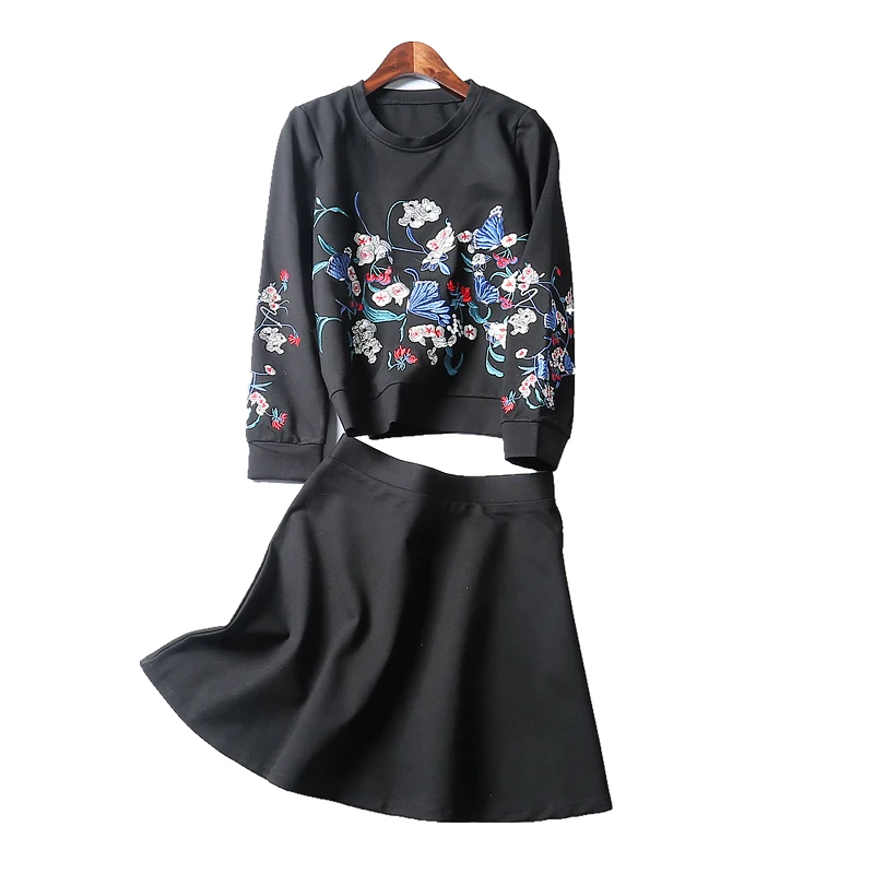2019 New Winter Full Sleeve Casual Pullover O-neck Fly Fashion Print Knee Length Women's Sets Plus Size | Женская одежда