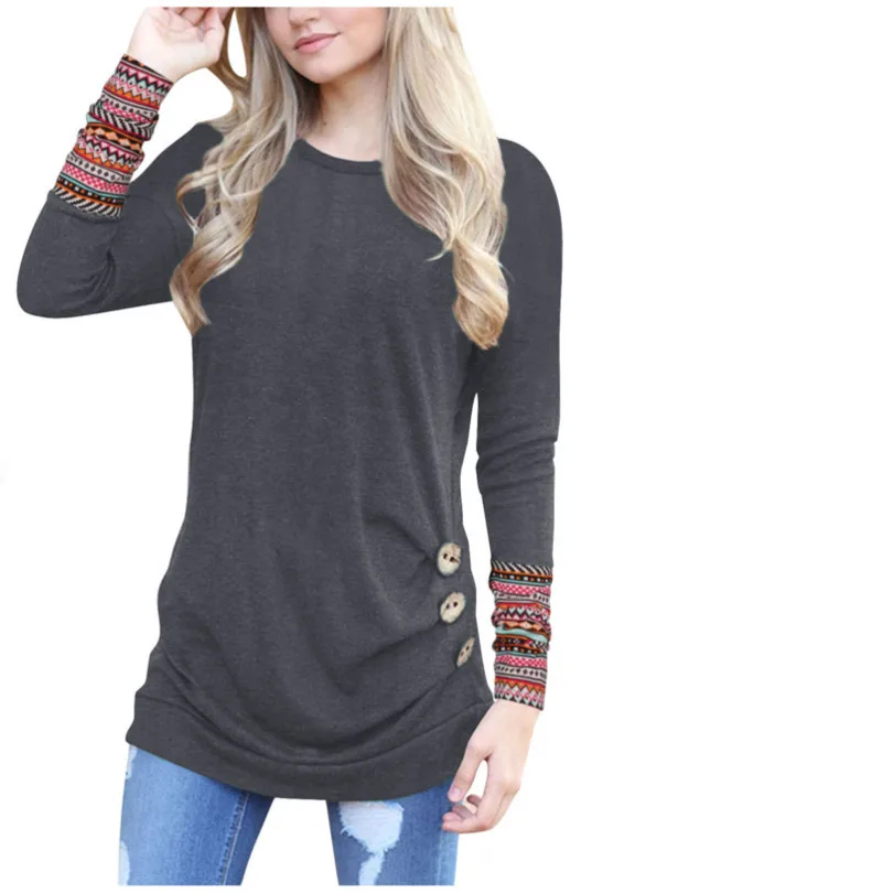2018 летняя Осенняя футболка на пуговицах Женская Повседневная женская с длинным