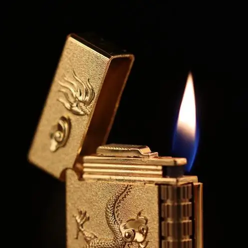 Газовая зажигалка Gold Dragon Классический Надувной пинг звук многоразовый винтажный