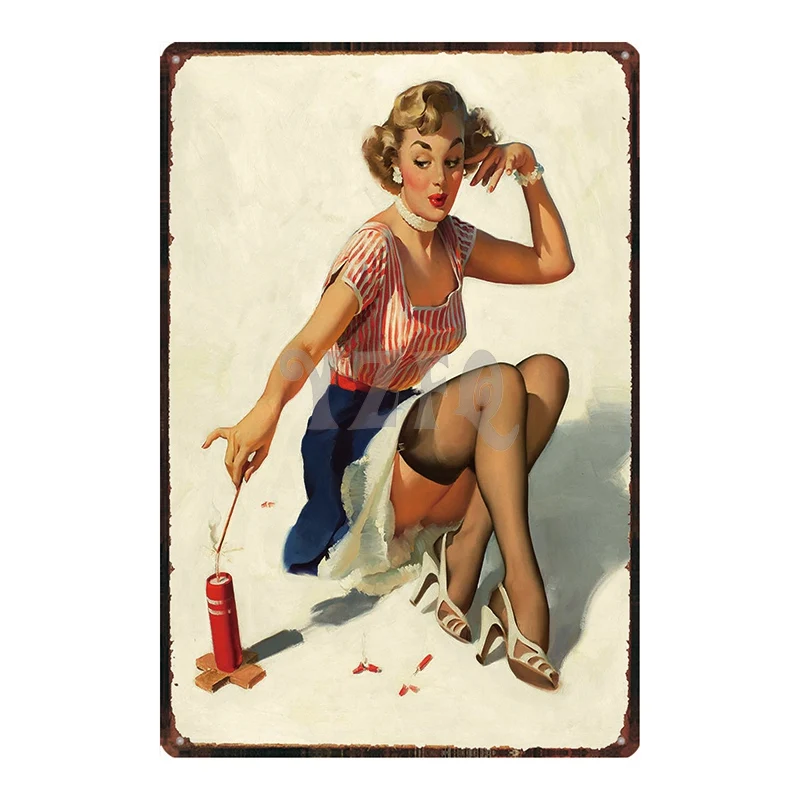 Штифт ап Жестяная Табличка для барбекю девочек потертый шик металлическая