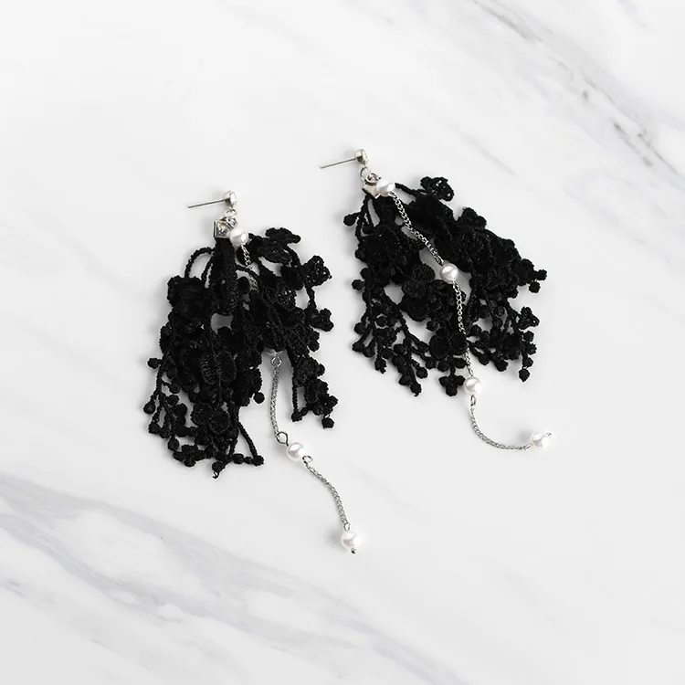 

2017 Korean Popular Simple Lace Drop Earrings Fashion Jewelry Simulated Pearl Metal Chain Pendientes Boucle D'oreille Femme