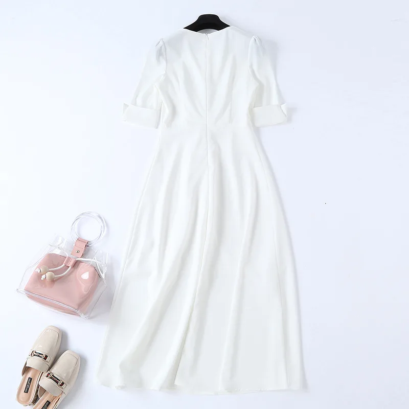 Summer White Dress Women V Neck Short Sleeve Office Lady Elegant Casual Solid Long Dresses Vestidos 2019 New Fashion | Женская одежда