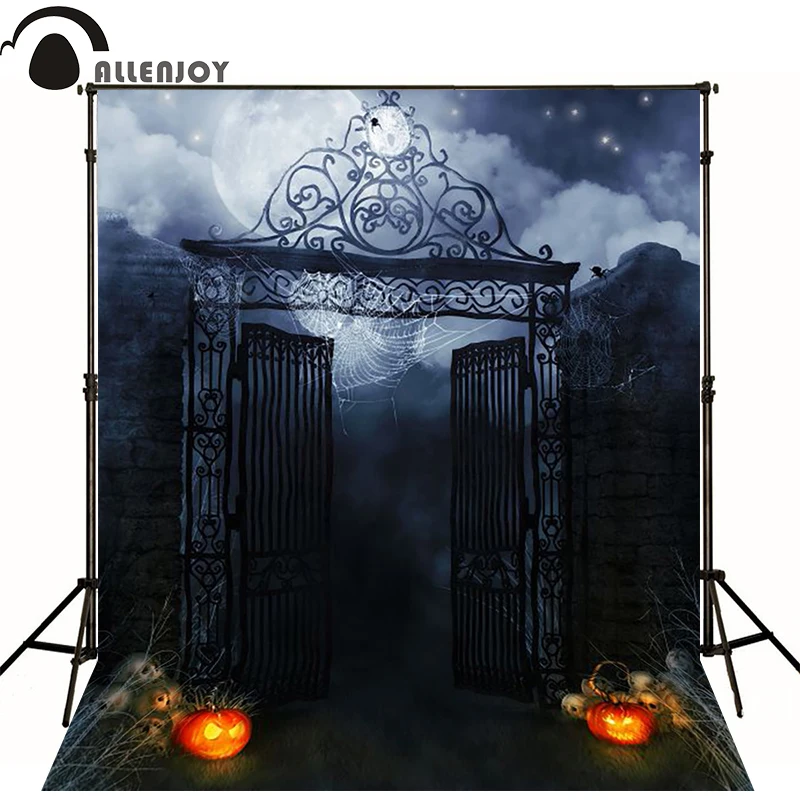 

Allenjoy Halloween Backdrop Photo Background Horrible Pumpkin Lanterns Gate Moon Night Photography Studio Backgrounds