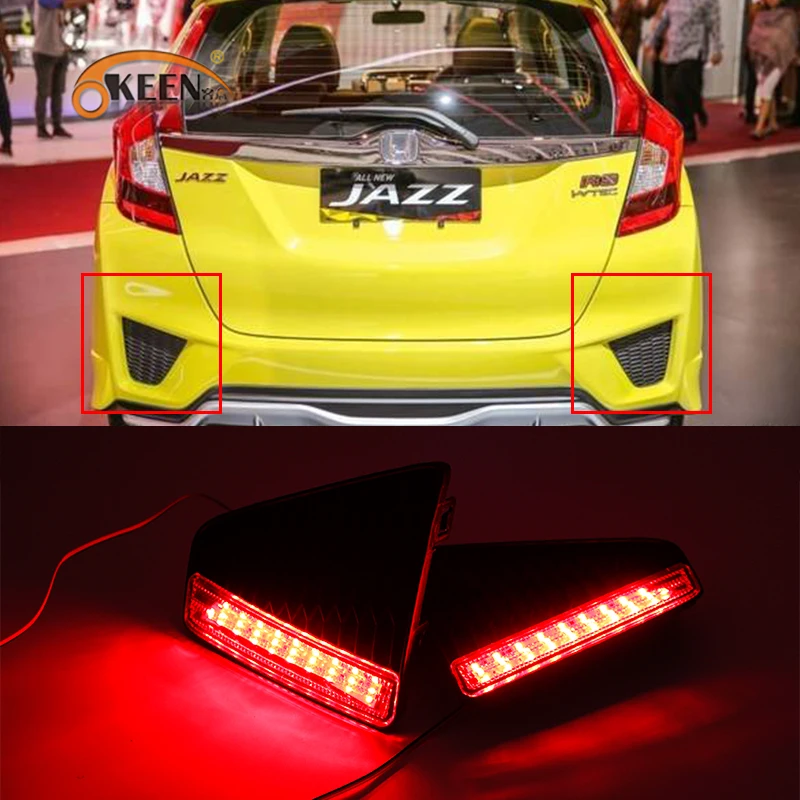 OKEEN 2x красный светодиодный задний бампер отражатель стоп светильник для Honda JAZZ FIT