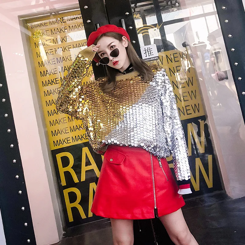 Новинка осени 2018 брендовый женский свитер золотистого и серебристого цвета в