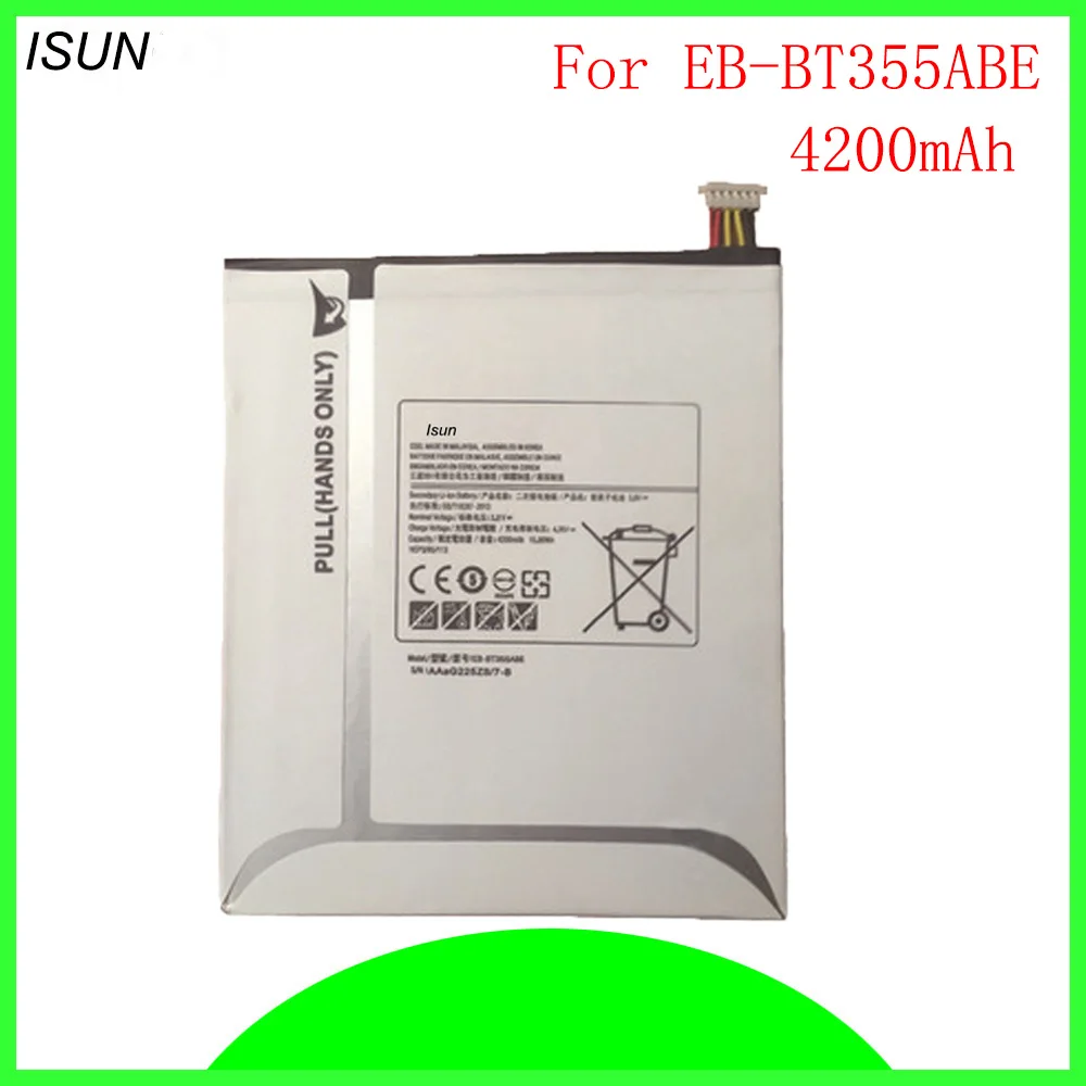 

ISUN 5 шт./лот 4200 мАч аккумулятор для Samsung GALAXY Tab A 8,0 T355C/Tab5 SM-T355 T350 SM-P350 P355C T355 EB-BT355ABE