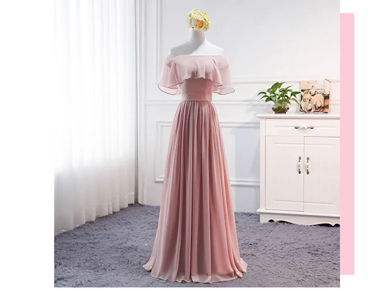 Robe De Soriee Новое пыльное розовое платье подружки невесты длиной до пола с v-образным вырезом с коротким рукавом А-силуэта Элегантное свадебное платье для невесты - Цвет: D