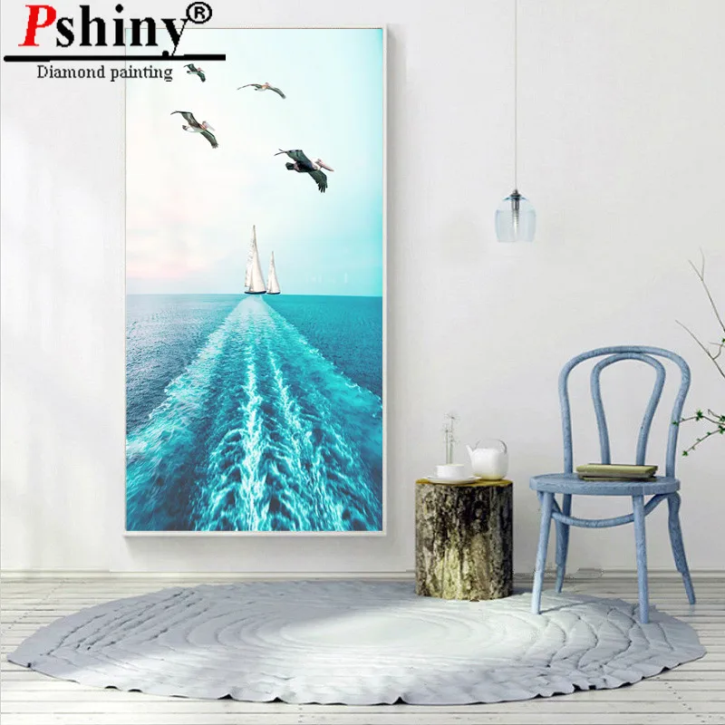 PSHINY DIY 5D алмазная вышивка продажа парусный спорт на море картины из кристаллов