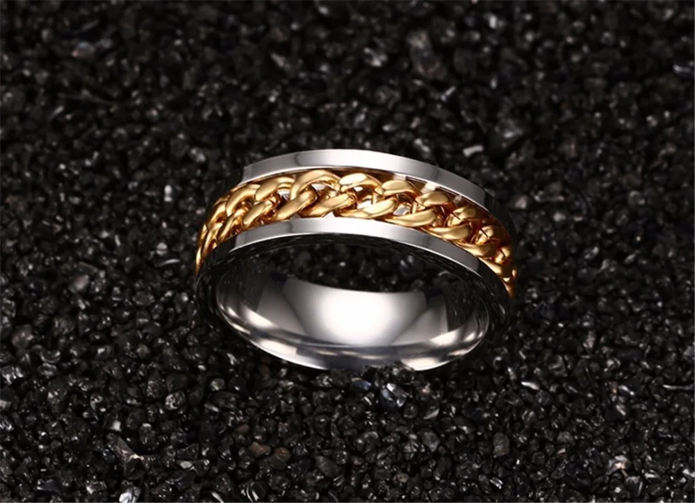 Мода блесна золотая цепочка кольцо для мужчин в стиле панк или титановой стали