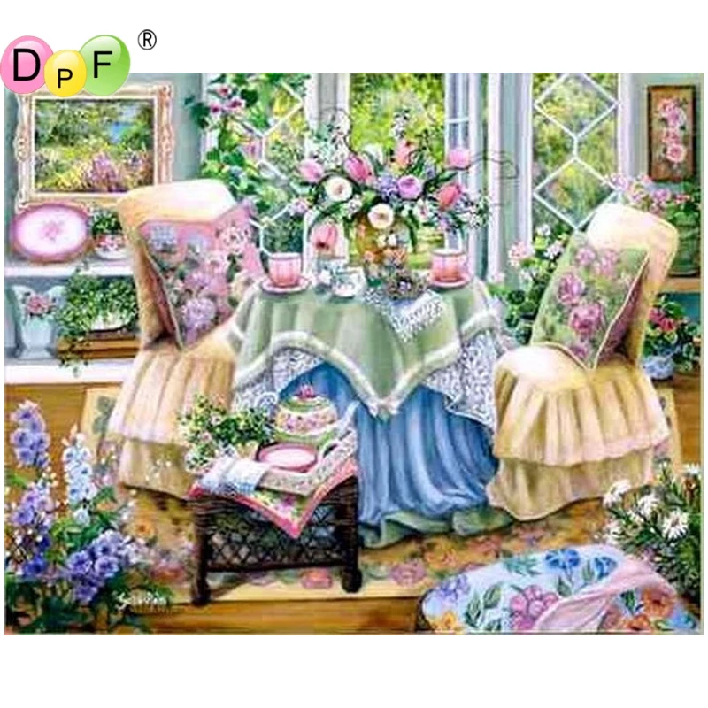 DPF DIY On a rainy day 5D wall painting diamond embroidery home decor mosaic kit square cross stitch | Дом и сад