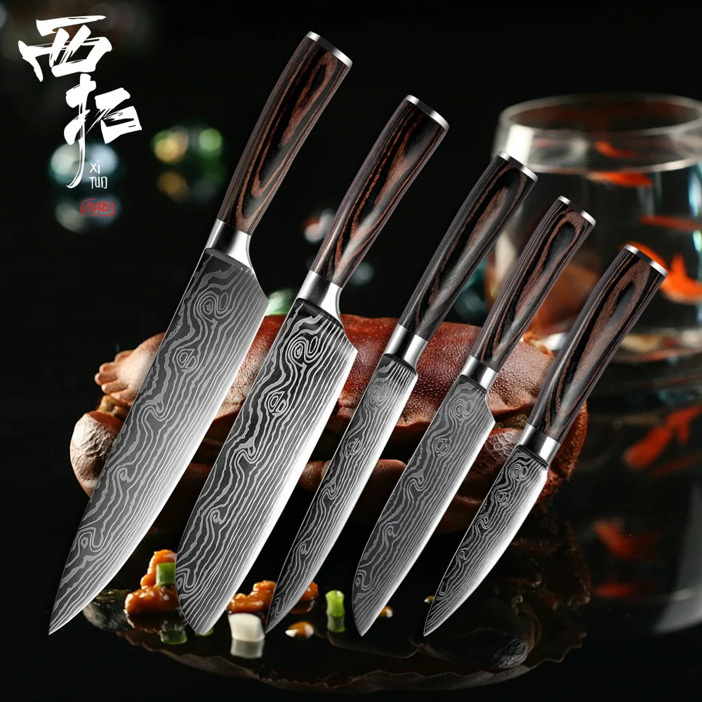 XITUO кухонный нож шеф-повара для резки хлеба овощей филе мяса santoku острый лазерный дамасский узор деревянная ручка инструмент для приготовления пищи