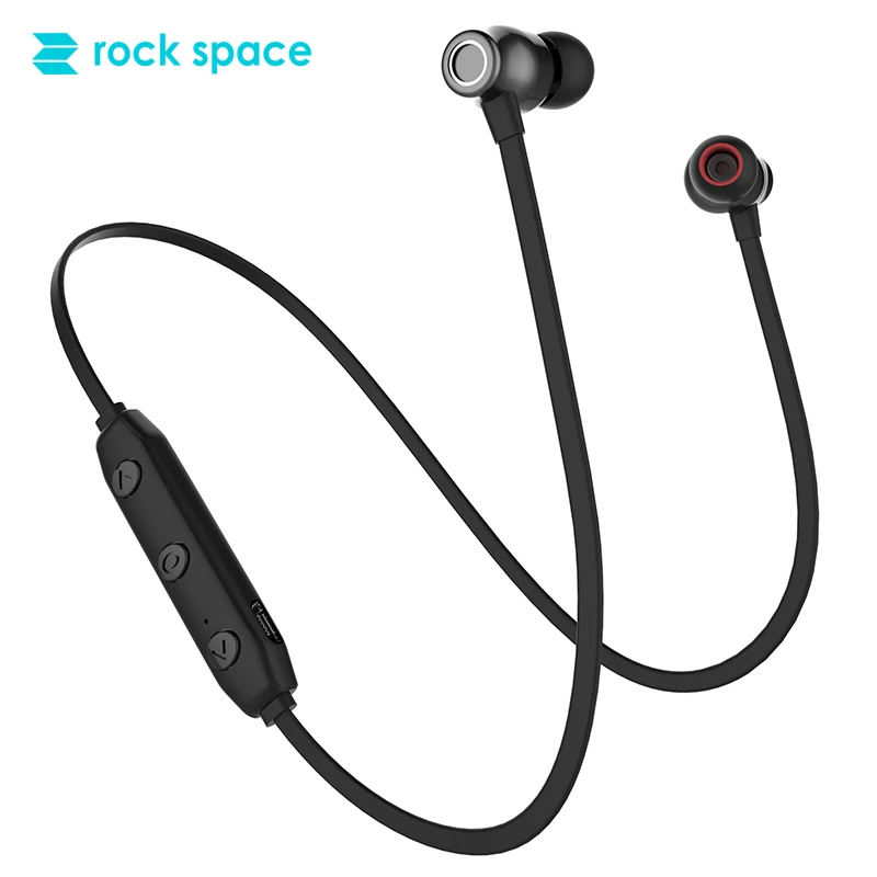ROCKSPACE IPX4 Bluetooth 5,0 Беспроводной наушники Магнитная Дизайн Шум снижение вкладыши для тренажерного зала работает с микрофоном звук стерео - Цвет: Black color