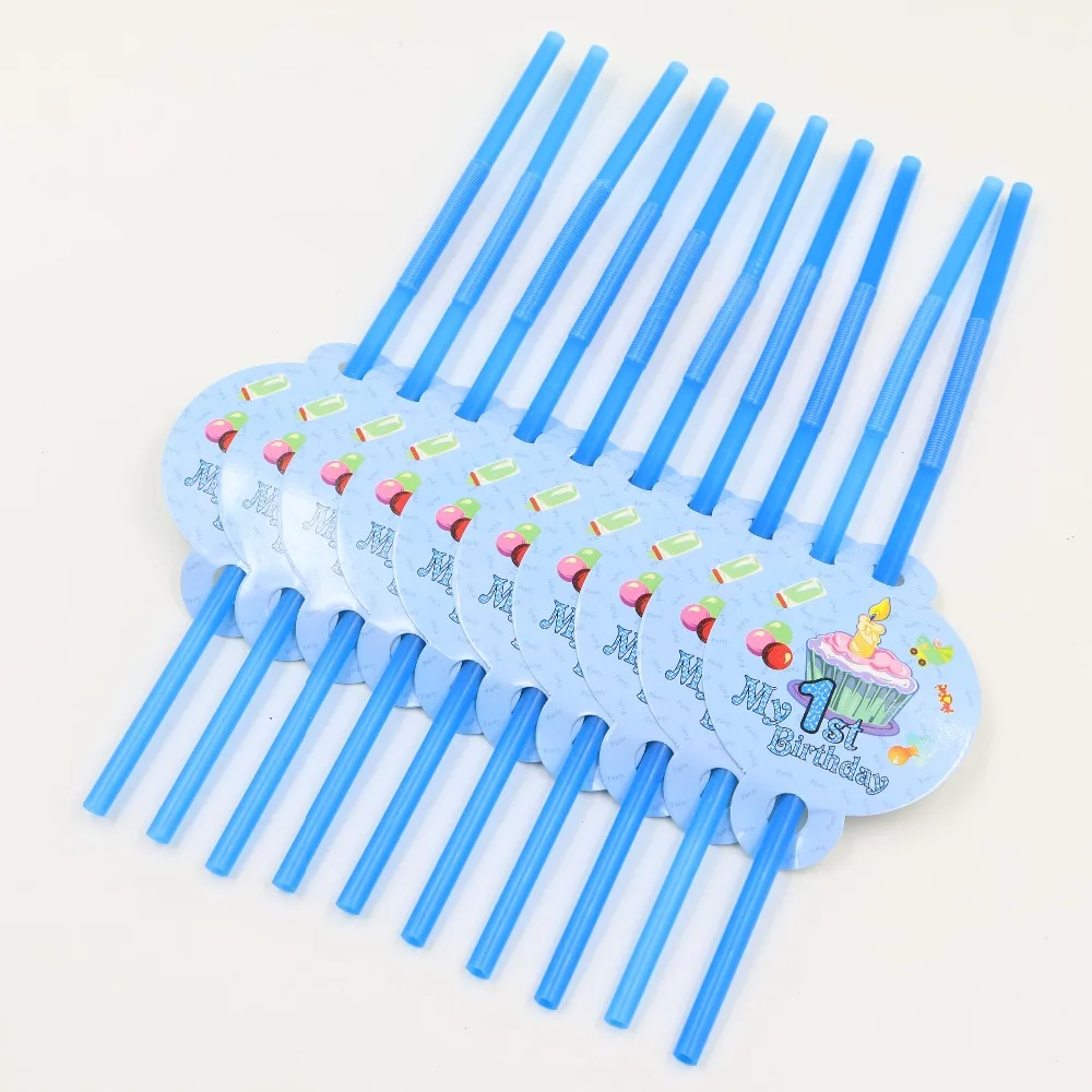 Happy 1 st Birthday Party Decoration Kids Favors Cartoon Theme Baby Shower Plastic Drinking Straws Supplies 10pcslot | Дом и сад