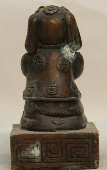 4 &quotСтарый Китайский Фэншуй Бронзовый Зодиак Год пес Собачка Щенок статуя