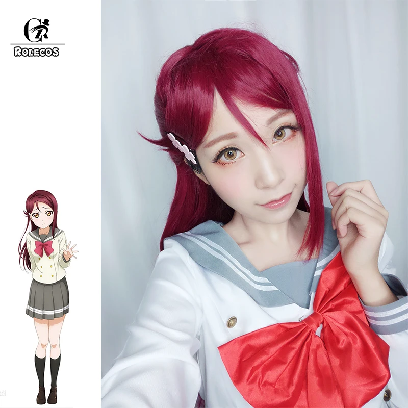 ROLECOS LoveLive Sunshine Косплей Sakurauchi Riko головной убор длинные прямые темно-красные