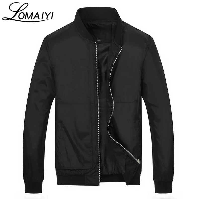 Мужская куртка бомбер LOMAIYI черная и синяя Повседневная тонкая с карманами весна
