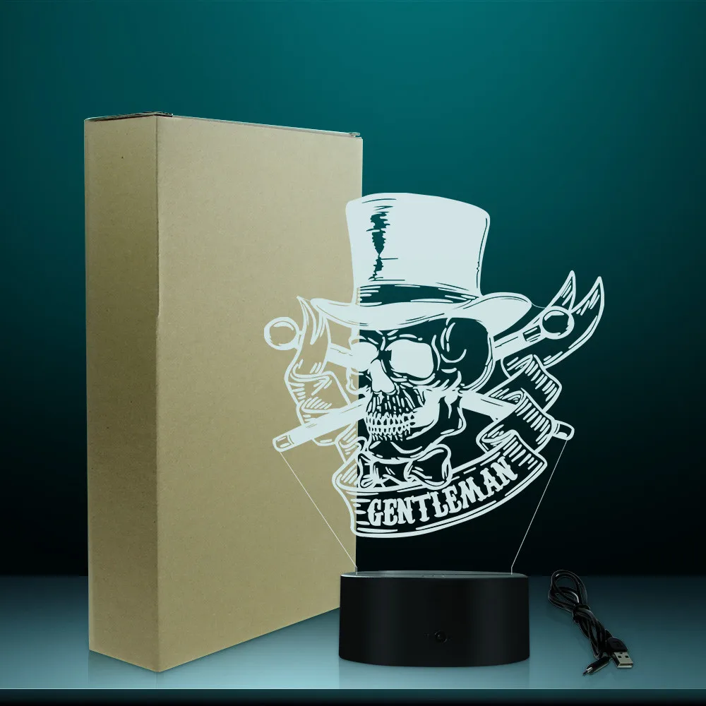 Мистер джентльмен череп с верхней шляпой 3D оптическая иллюзия ночная лампа в