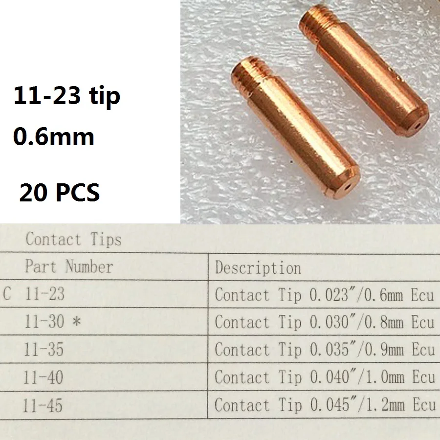 20 шт. 0 6 мм контактные наконечники 11-23 сменный Tweco Mini L Magnum 100L MIG сварочный пистолет
