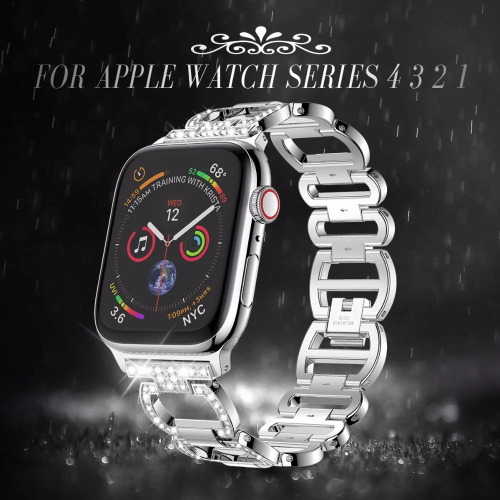 Ремешок из нержавеющей стали для Apple Watch ремешок стразы алмазные ленты 38 мм 42