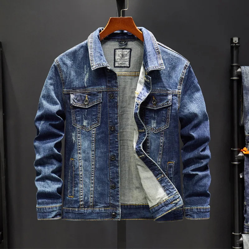 

Men's Denim Jacket Spring Autumn Fashion Men Retro Jacket Blue Casual Washed Jean Jacket Coat Vintage Cowboy Outerwear Male