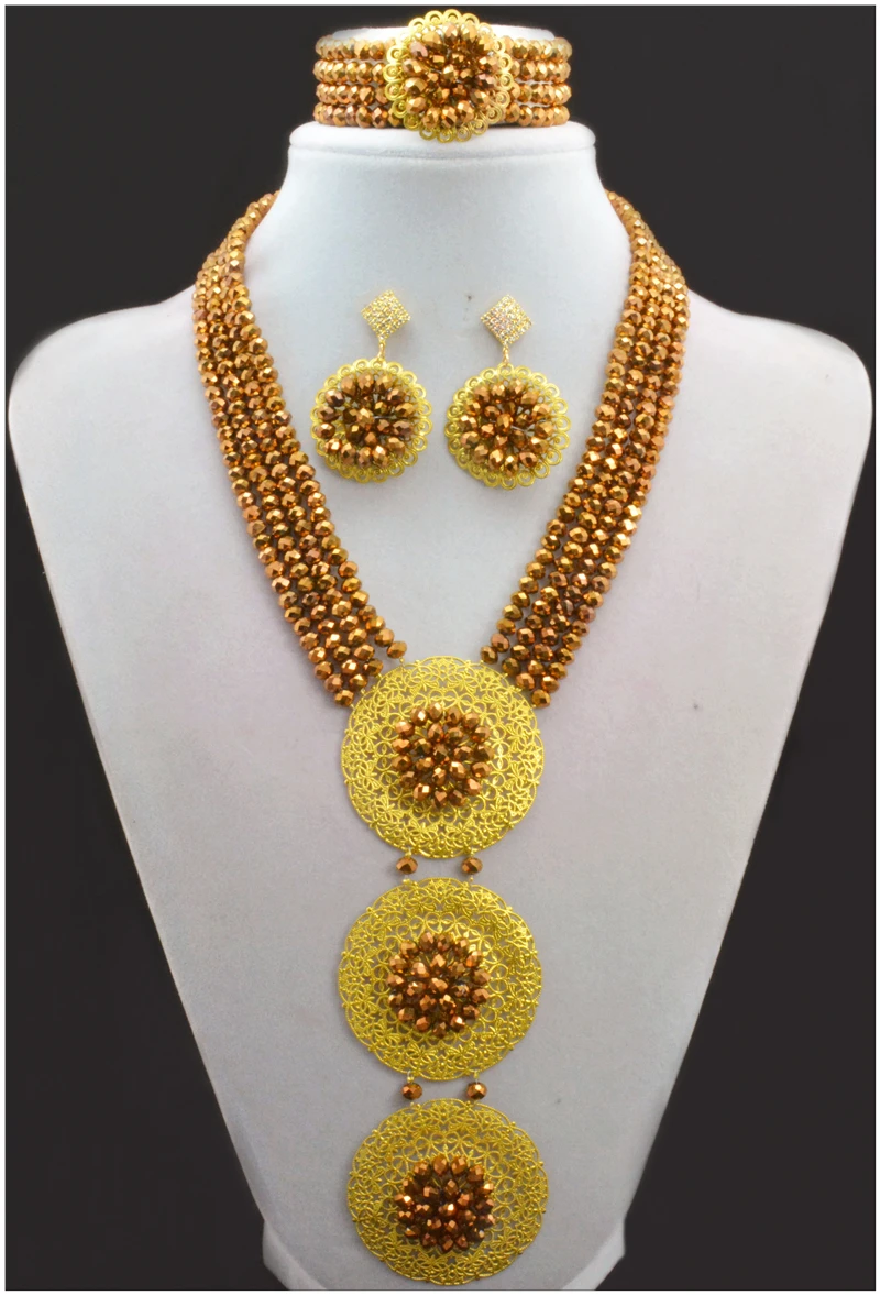 Модные нигерийские Африканские свадебные бусы ювелирный набор ожерелье с