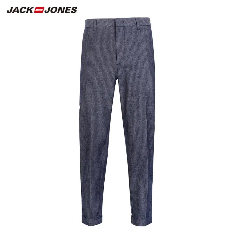 JackJones Для мужчин's 100% хлопок Бизнес с темно синими полосками укороченный брюки
