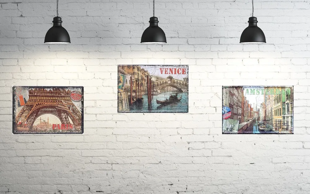

1 pc Venice Paris Amsterdam Love city Italy Rome Tin Plate Sign wall plaques Man cave coffee shop vintage metal Poster vintage