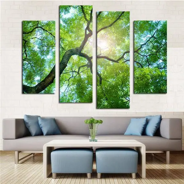 4 Panels (No Frame)Green tree Painting Canvas Wall Art Picture Home Decoration Living Room Print Modern -34112-J | Дом и сад