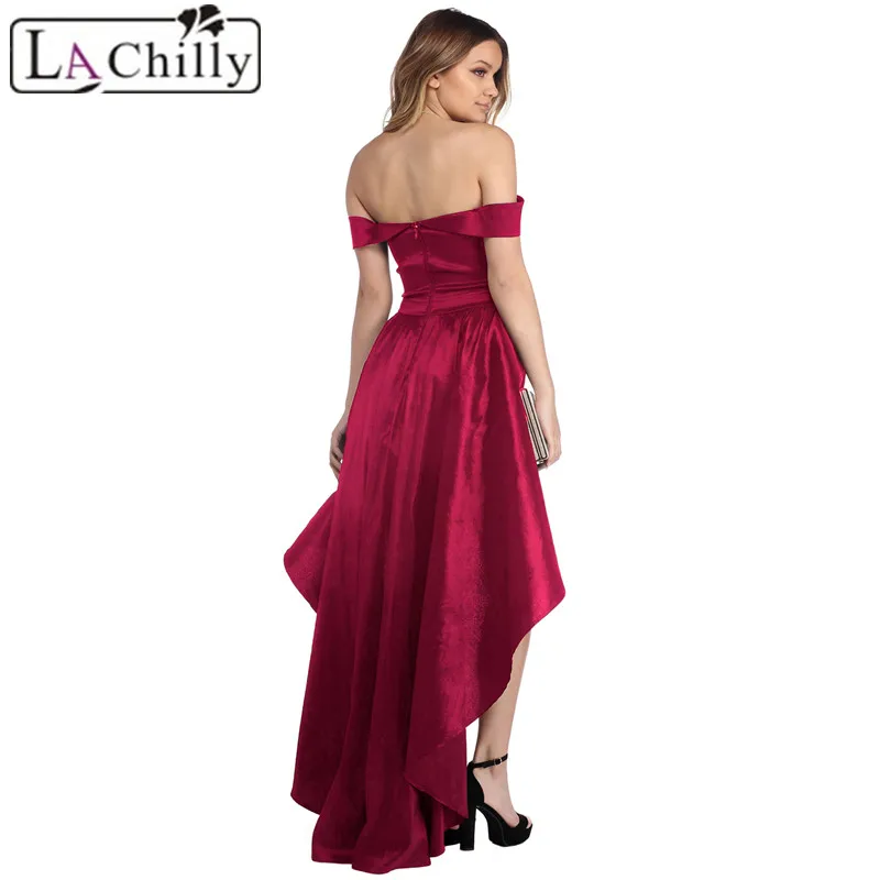 La Chilly Womens Clothing 2018 Asymmetrical Summer Dresses Black Red Off Shoulder Party Taffeta Gown Vestido De Verano LC610350 | Женская