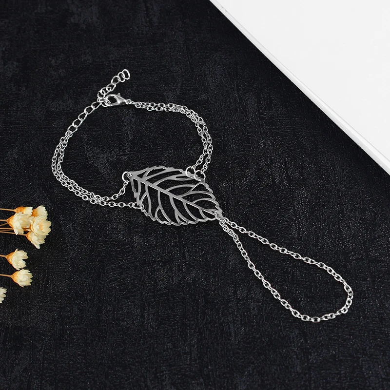 Boho Double Layer Hollow Leaf Bracelet Gold Color Metal Minimalism Bracelets For Women Party Jewelry Bijoux Femme Dropshipping
