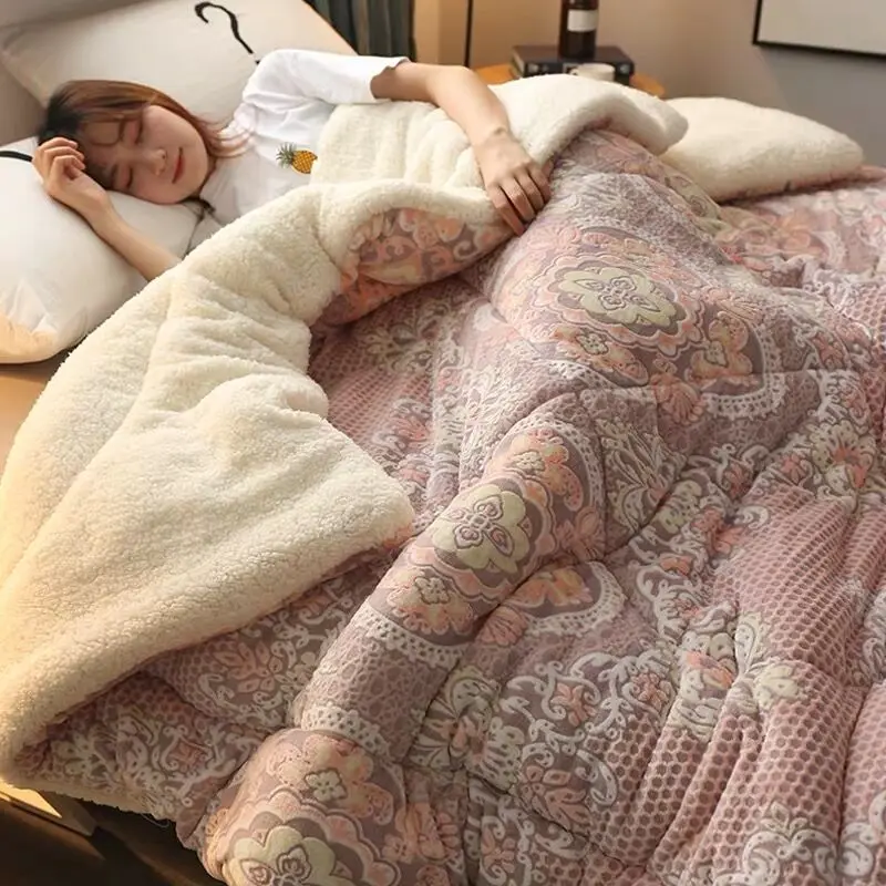 as the picture shows Ягненок кашемир зима лоскутное толстое теплое мягкое удобное одеяло спальня роскошные печатные лоскутные одеяла постельные принадлежности одеяло - Цвет: as the picture shows