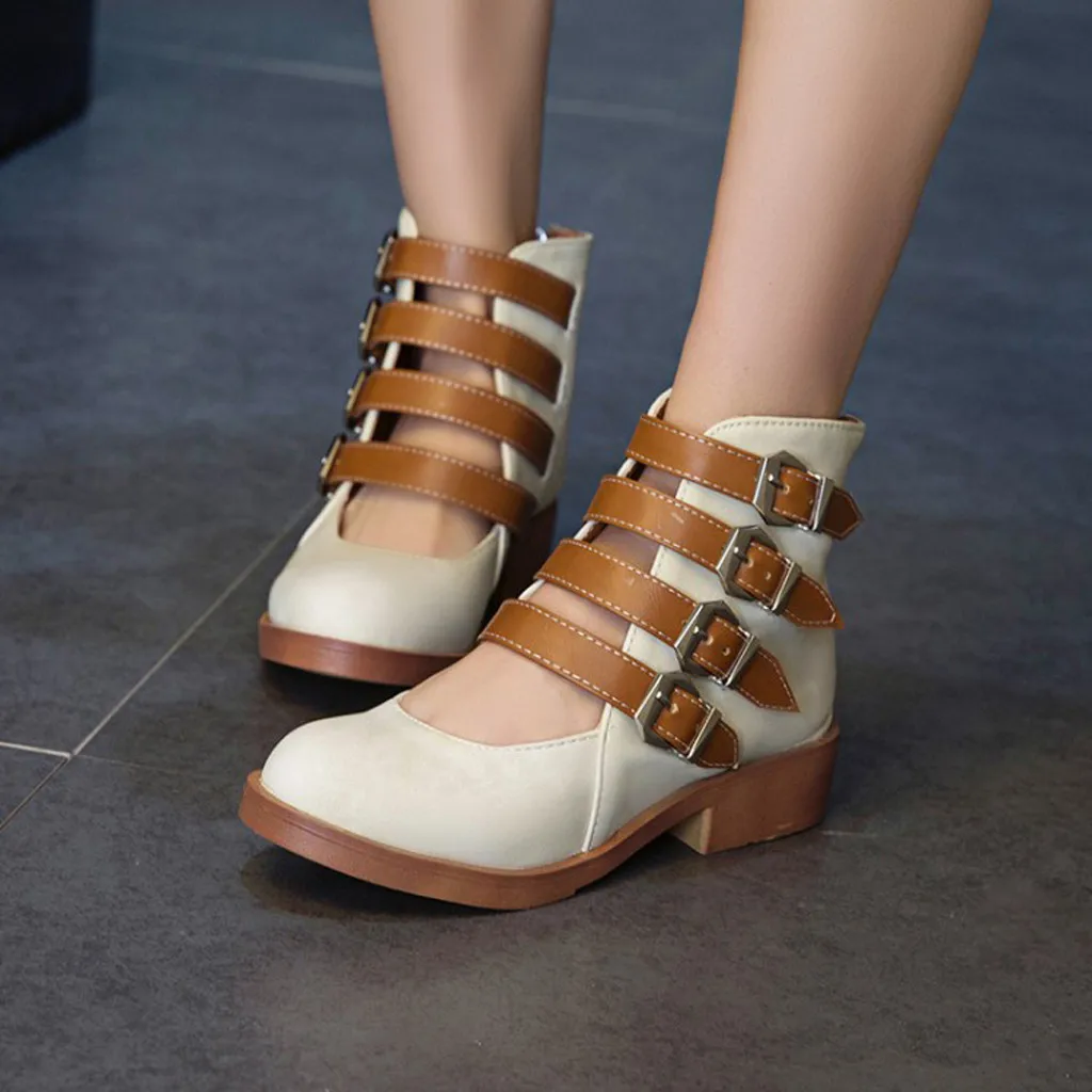 Spring Summer New Women's Summer Retro Ankle Buckle Back Zipper Square Heel Shoes Fashion Sandals for Women Streetwear