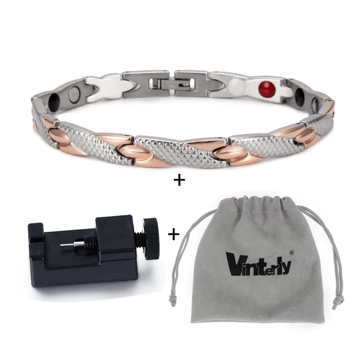 rose gold tool Vinterly, Энергетический Браслет для здоровья, мужской, крест, нержавеющая сталь, магнитный браслет, мужской, золотой цвет, цепочка, звено, браслет для мужчин, ювелирное изделие - Окраска металла: rose gold tool