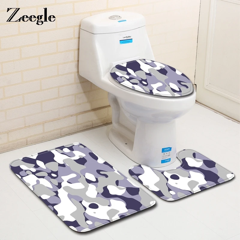 

Zeegle 3Pcs Bathroom Carpet Foot Mat Non-slip Mats For Bathroom Lid Toilet Cover Washable Toilet Rugs Bath Mat Set Bathroom Rugs